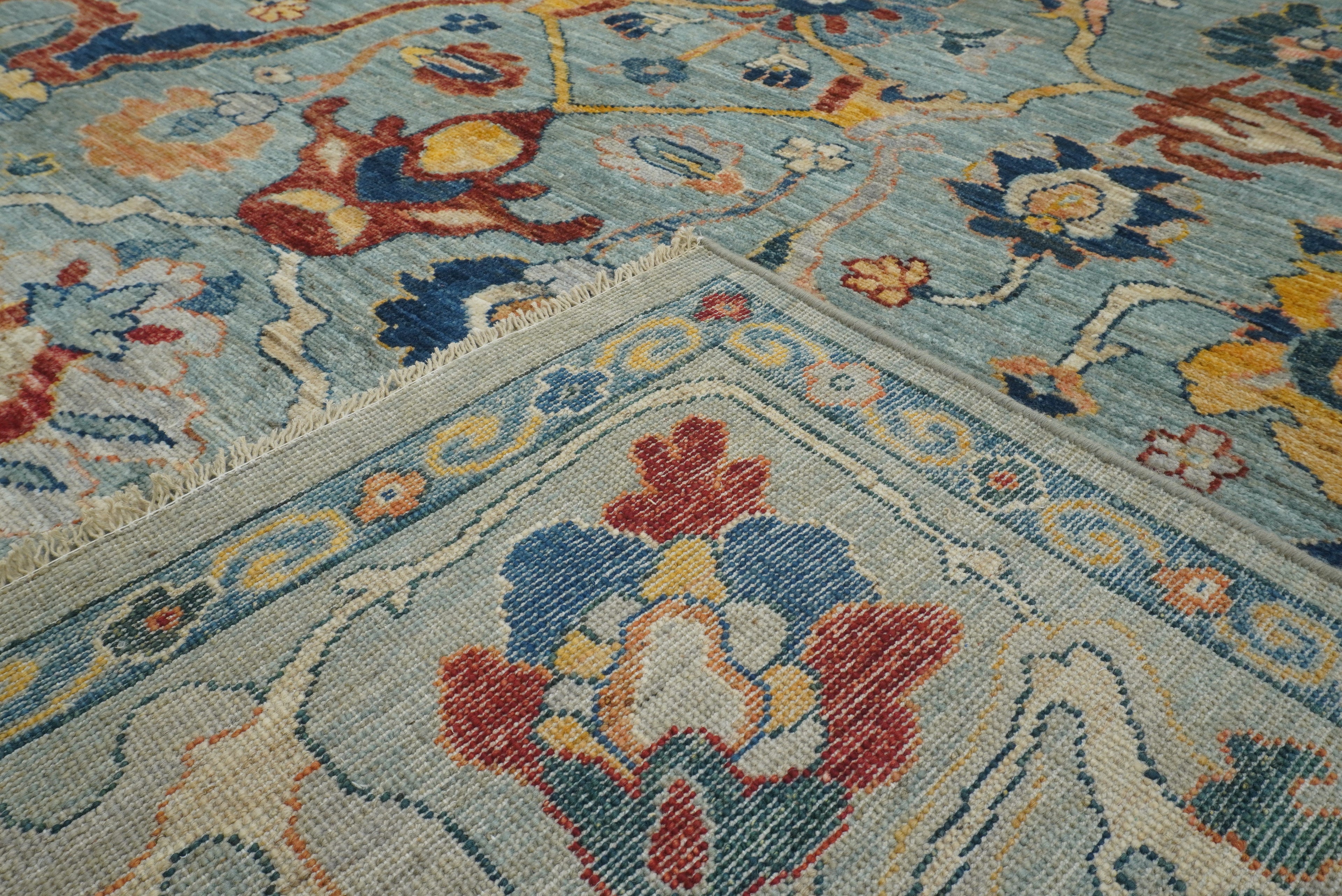 9x12 Oushak Light Blue Hand knotted Wool Rug - Yildiz Rugs