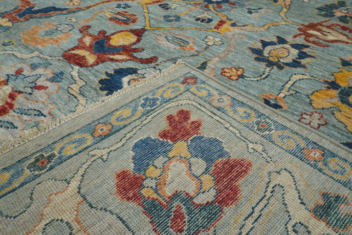 9x12 Oushak Light Blue Hand knotted Wool Rug - Yildiz Rugs