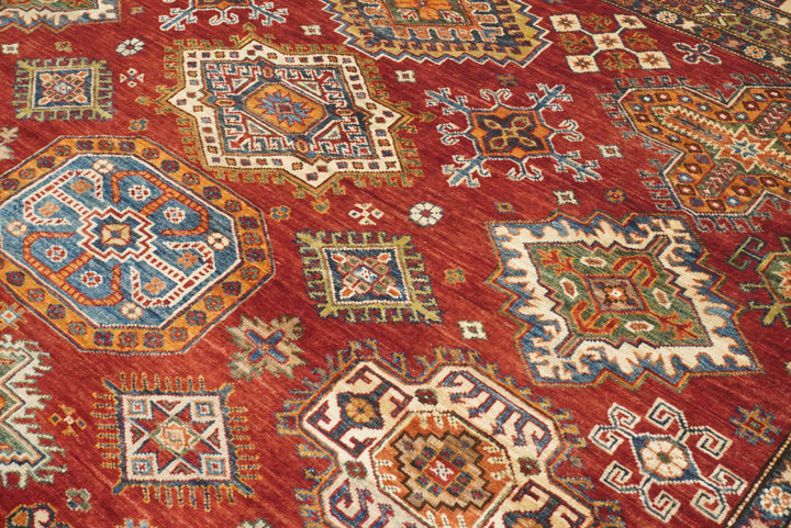 8x10 Red Kazak Afghan Hand-Knotted Oriental Rug - Yildiz Rugs
