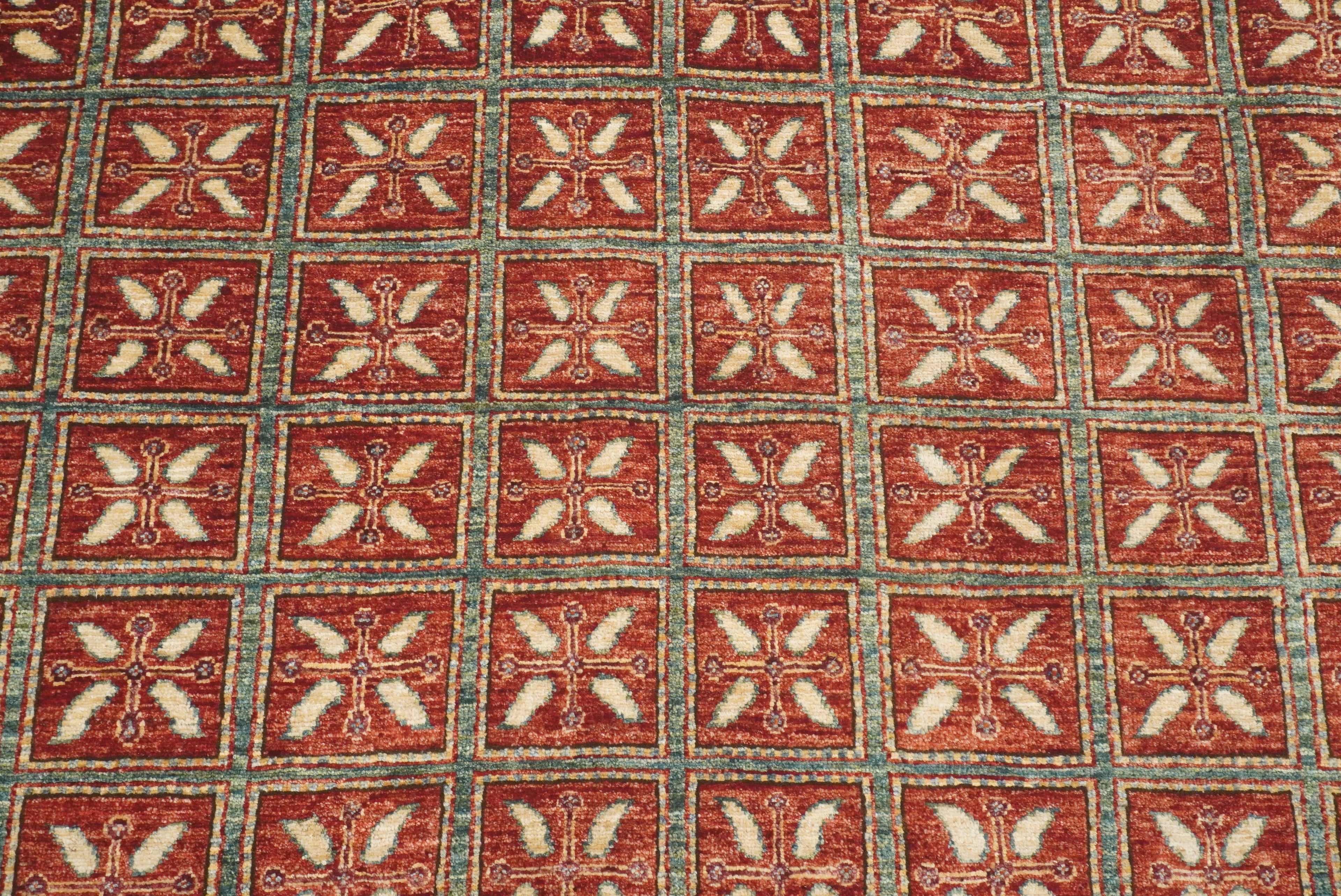 8x8 Red Pazyryk Afghan Hand Knotted Wool Oriental Rug - Yildiz Rugs
