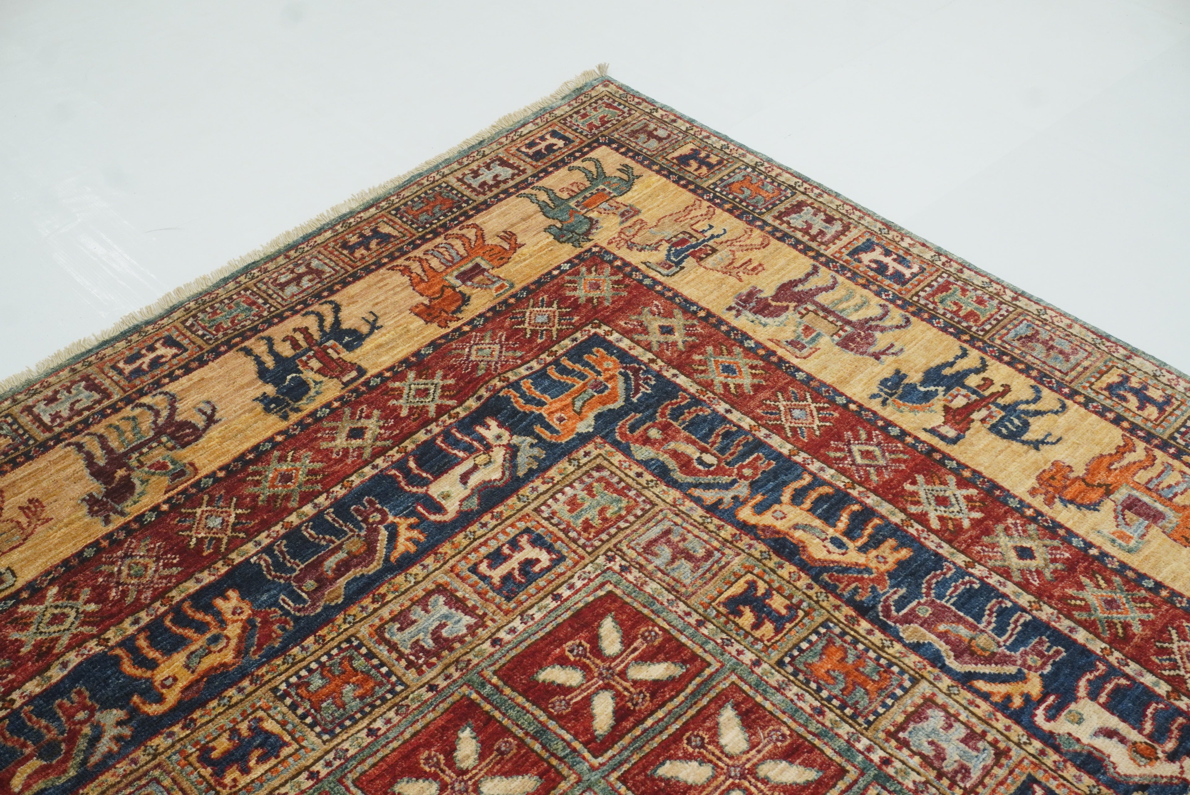 8x8 Red Pazyryk Afghan Hand Knotted Wool Oriental Rug - Yildiz Rugs