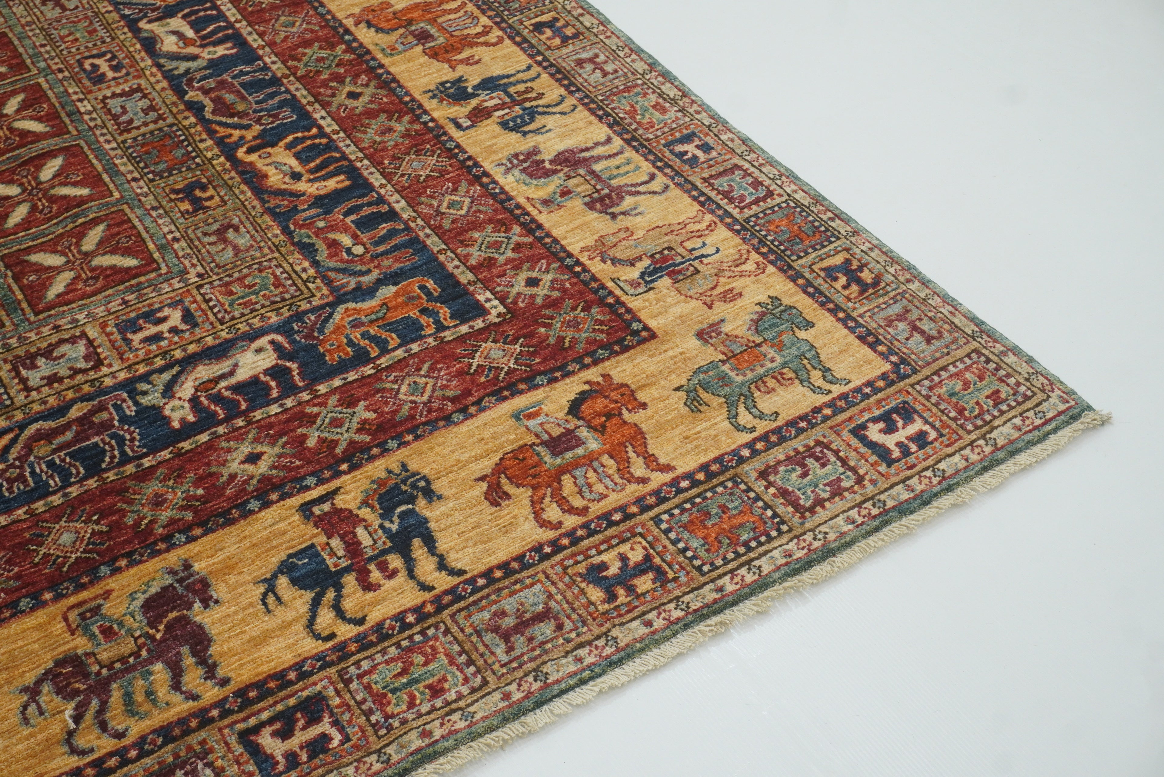 8x8 Red Pazyryk Afghan Hand Knotted Wool Oriental Rug - Yildiz Rugs