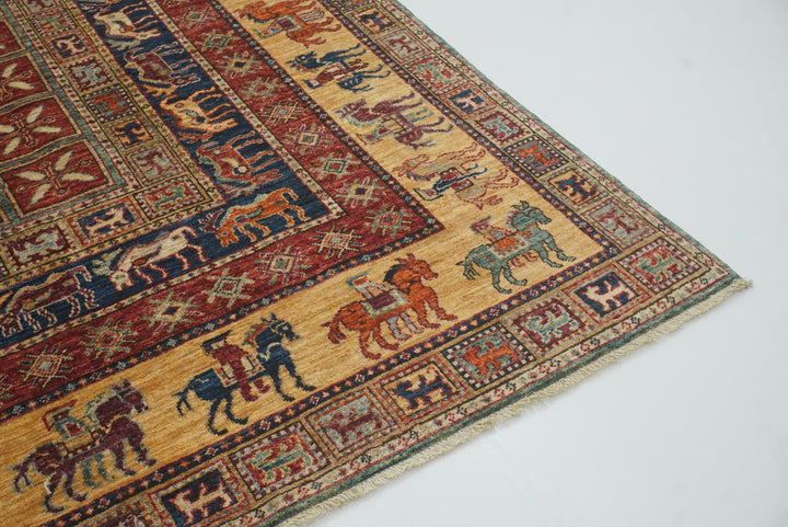 8x8 Red Pazyryk Afghan Hand Knotted Wool Oriental Rug - Yildiz Rugs