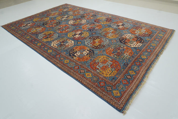 8x12 Blue Ersari Hand-Knotted Afghan Tribal Rug - Yildiz Rugs