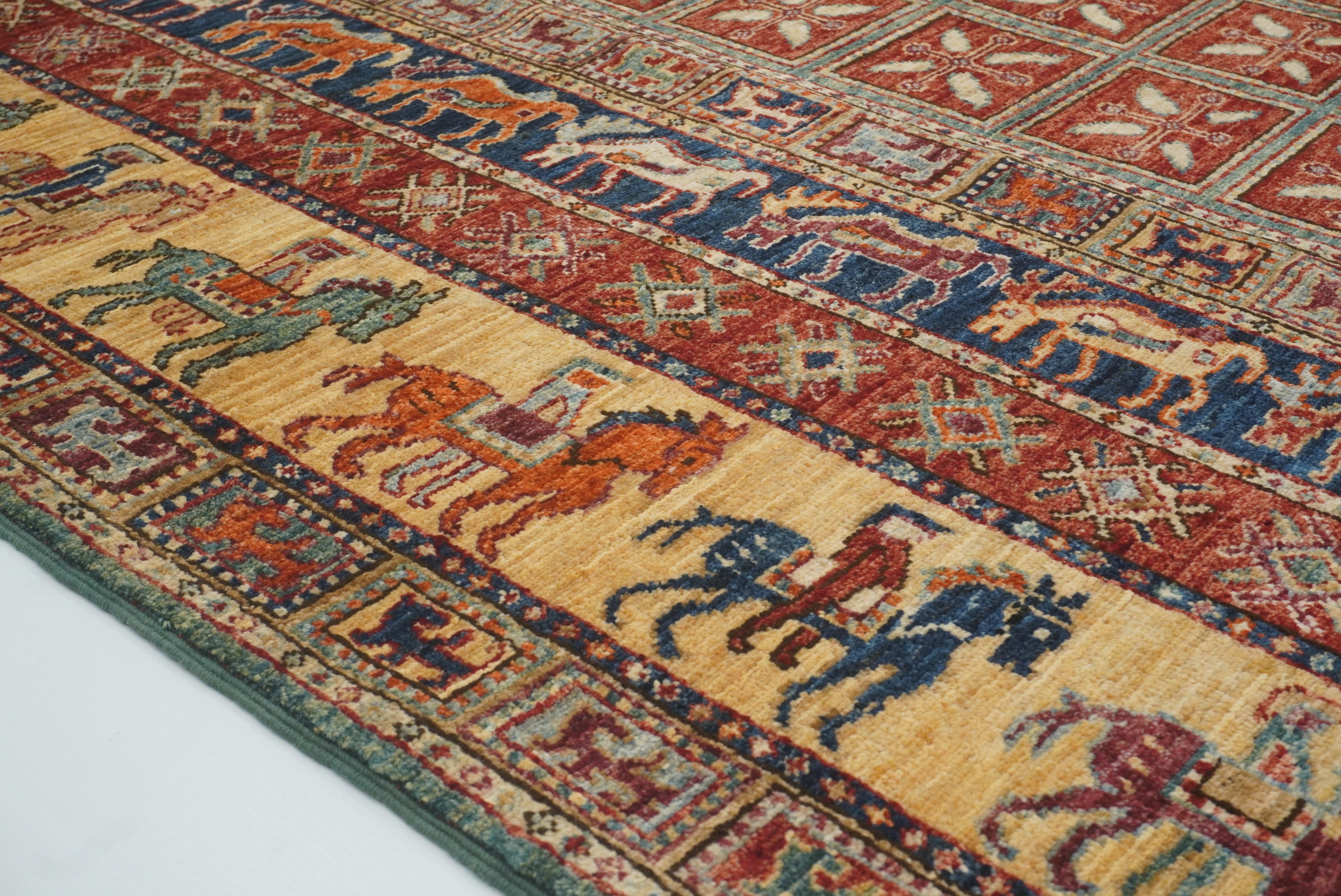 8x8 Red Pazyryk Afghan Hand Knotted Wool Oriental Rug - Yildiz Rugs