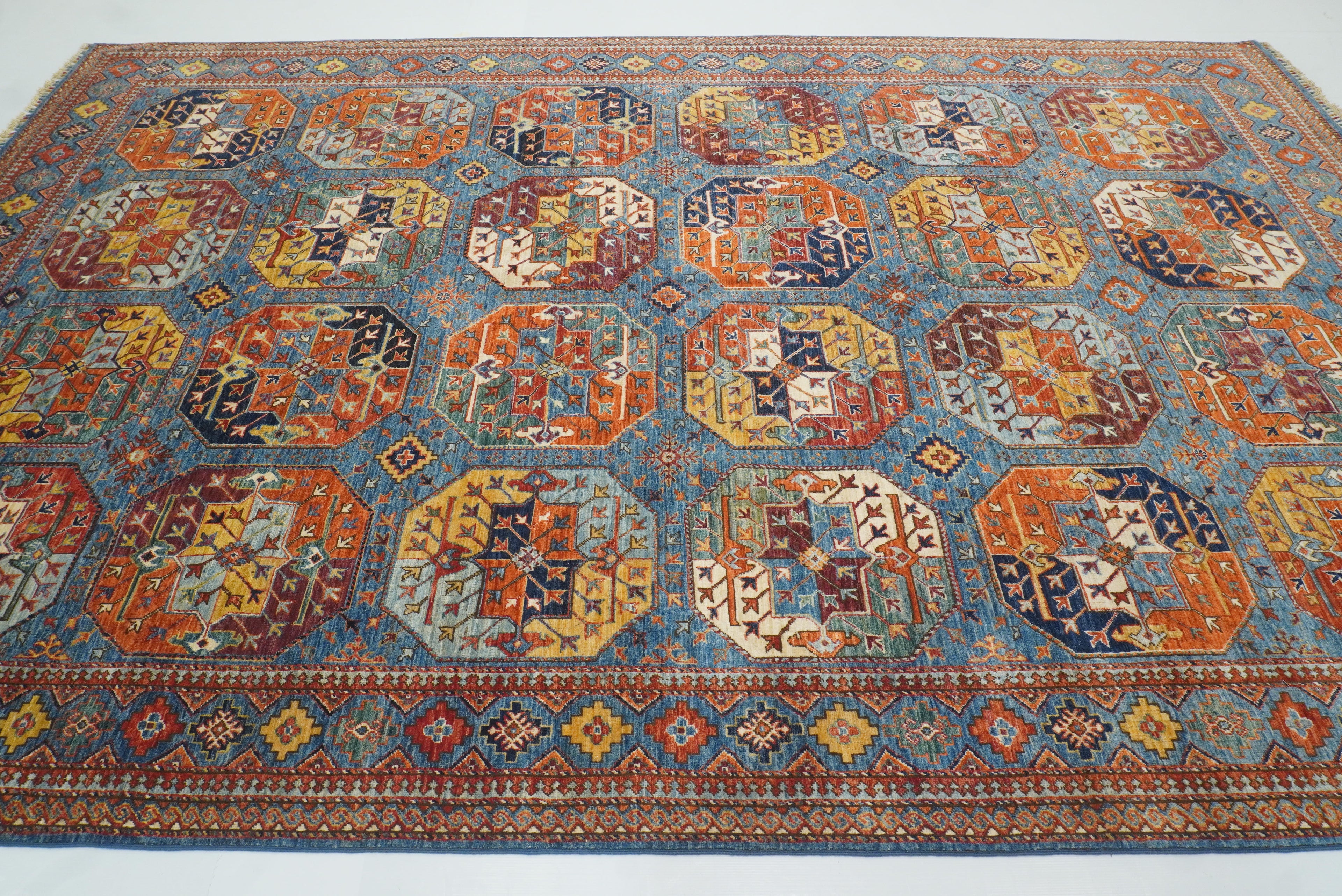 8x12 Blue Ersari Hand-Knotted Afghan Tribal Rug - Yildiz Rugs