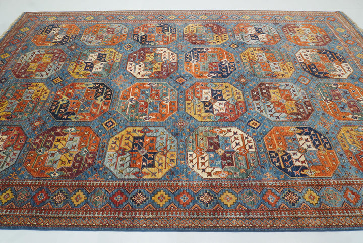 8x12 Blue Ersari Hand-Knotted Afghan Tribal Rug - Yildiz Rugs