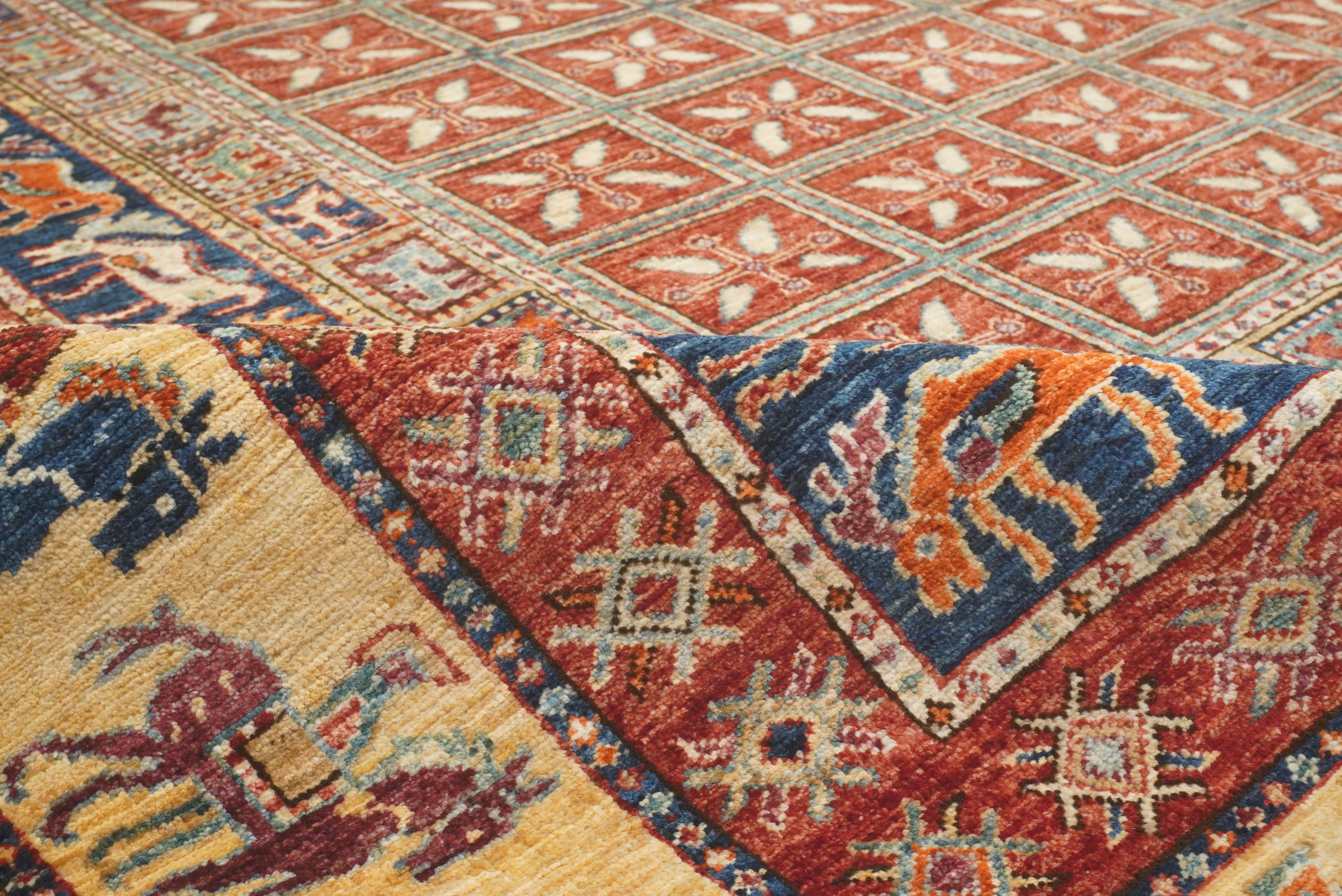 8x8 Red Pazyryk Afghan Hand Knotted Wool Oriental Rug - Yildiz Rugs