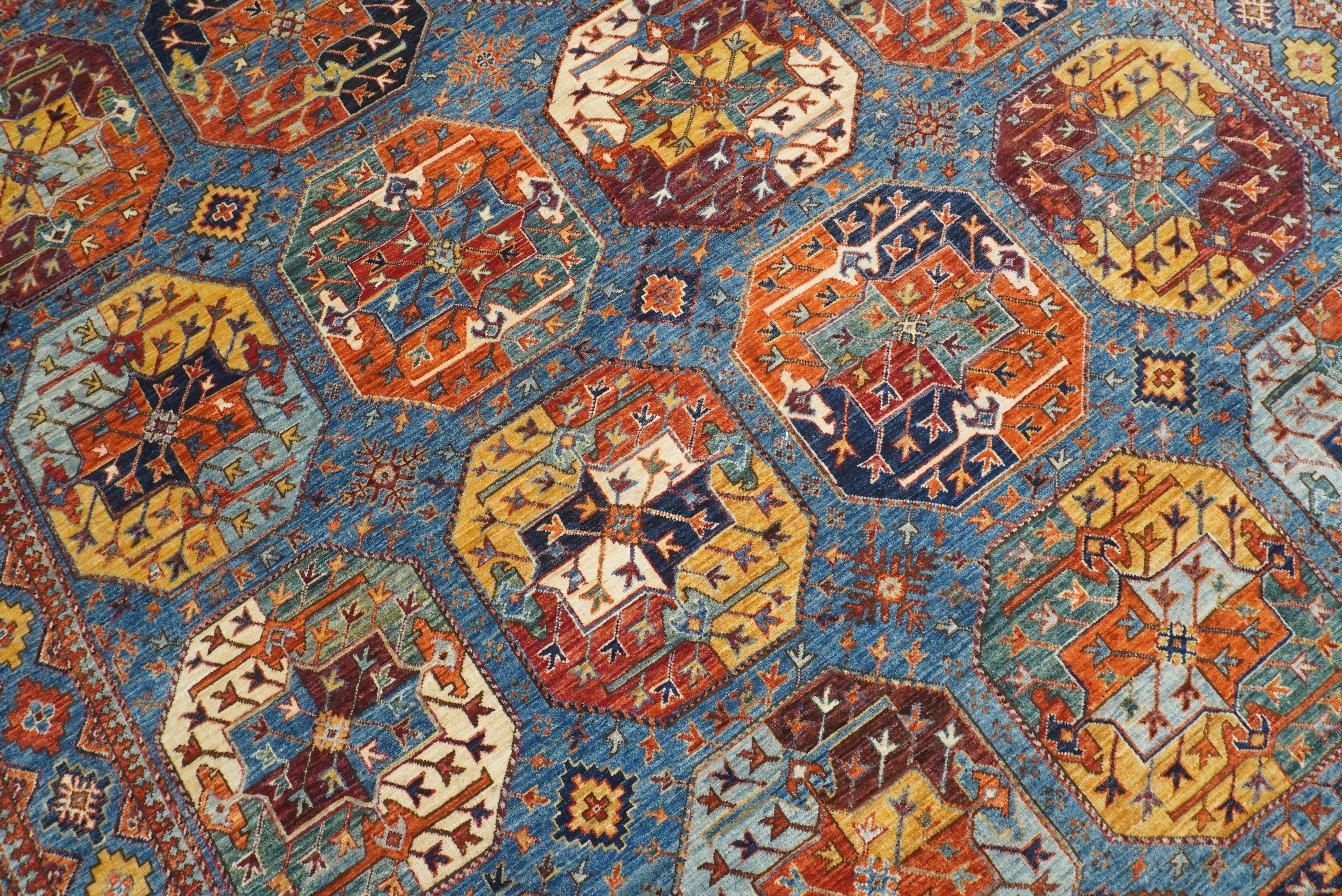 8x12 Blue Ersari Hand-Knotted Afghan Tribal Rug - Yildiz Rugs