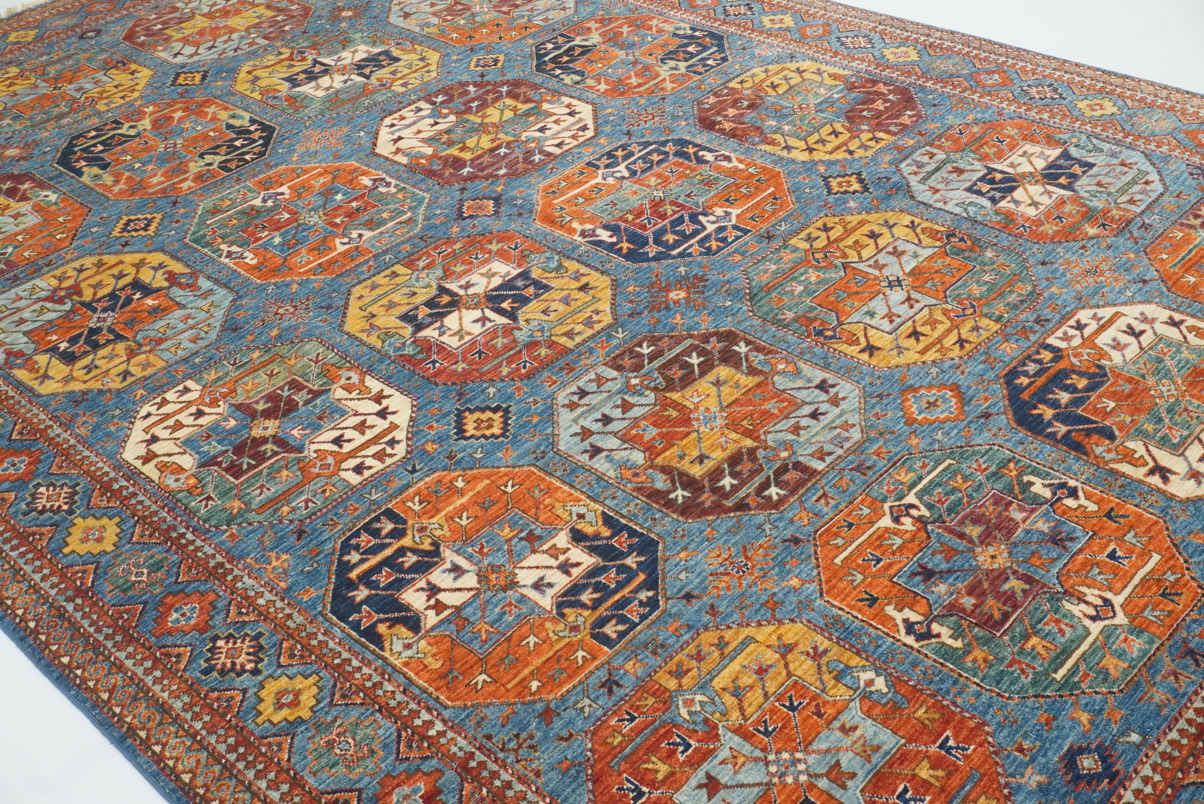 8x12 Blue Ersari Hand-Knotted Afghan Tribal Rug - Yildiz Rugs