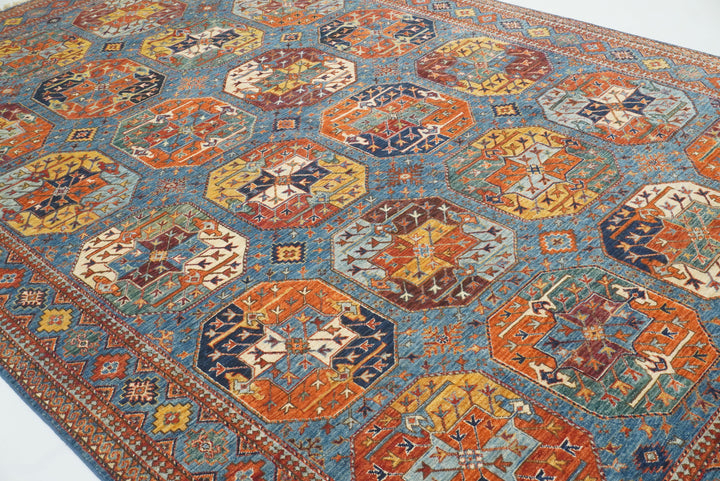 8x12 Blue Ersari Hand-Knotted Afghan Tribal Rug - Yildiz Rugs