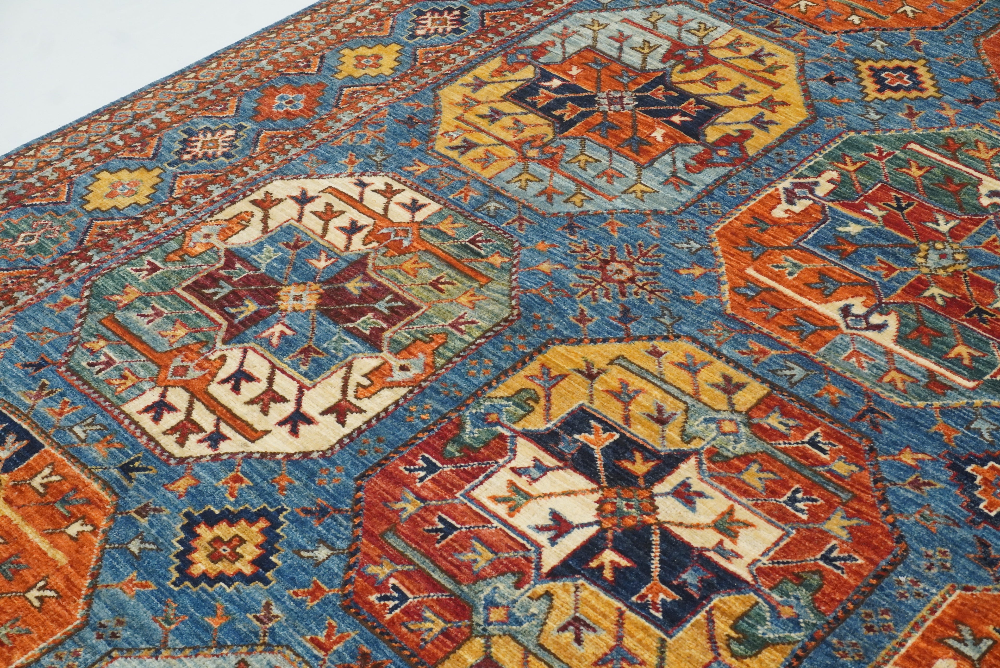 8x12 Blue Ersari Hand-Knotted Afghan Tribal Rug - Yildiz Rugs
