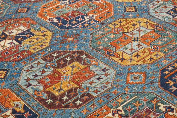 8x12 Blue Ersari Hand-Knotted Afghan Tribal Rug - Yildiz Rugs