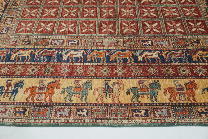 8x8 Red Pazyryk Afghan Hand Knotted Wool Oriental Rug - Yildiz Rugs