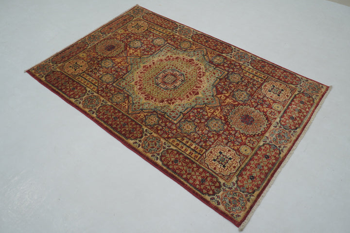 3x5 Red Mamluk Turkish Hand knotted Medallion Rug