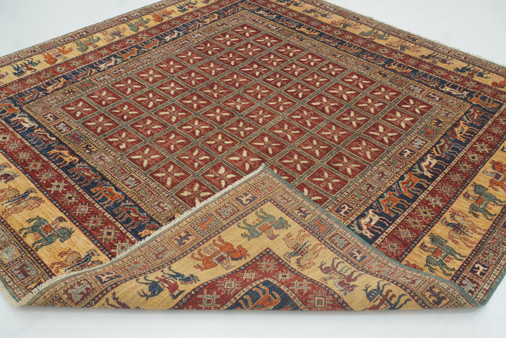 8x8 Red Pazyryk Afghan Hand Knotted Wool Oriental Rug - Yildiz Rugs