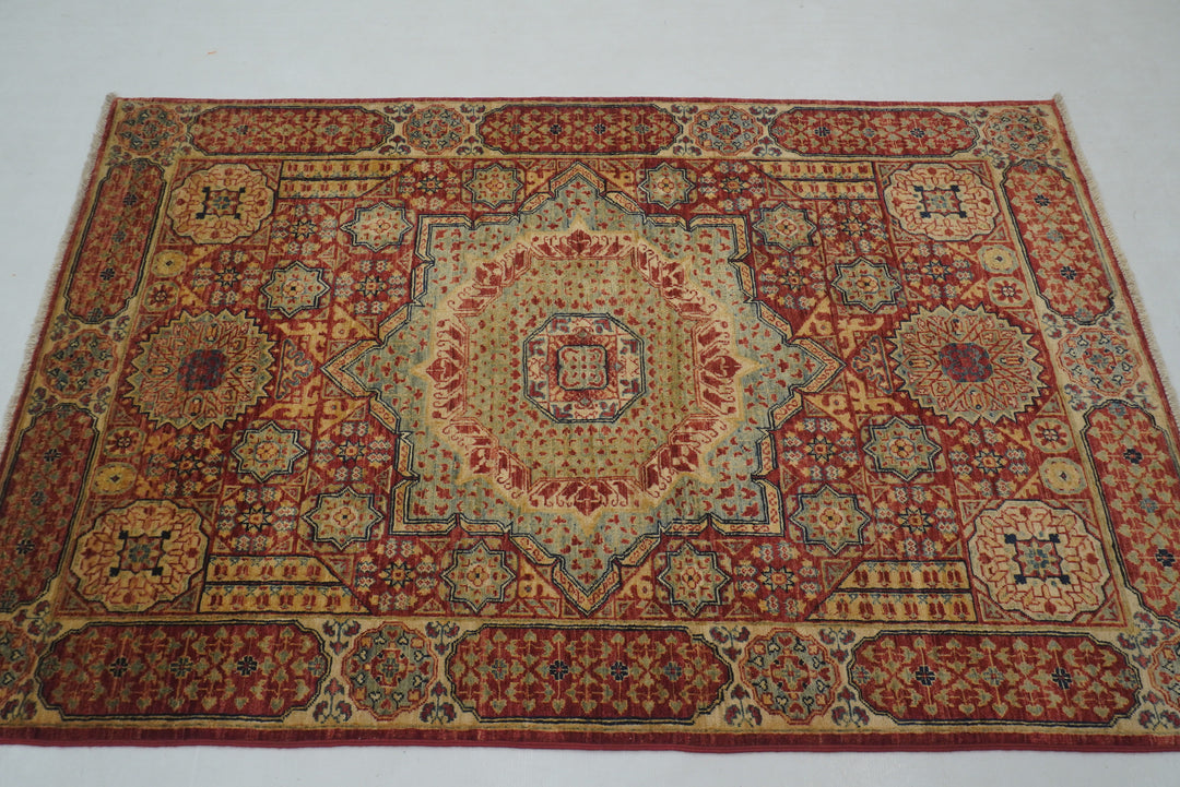 3x5 Red Mamluk Turkish Hand knotted Medallion Rug