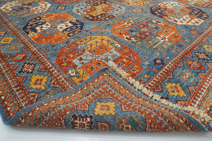 8x12 Blue Ersari Hand-Knotted Afghan Tribal Rug - Yildiz Rugs