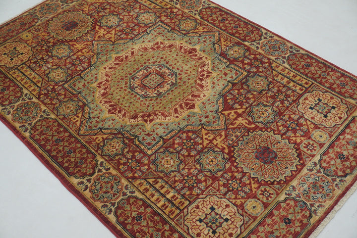 3x5 Red Mamluk Turkish Hand knotted Medallion Rug