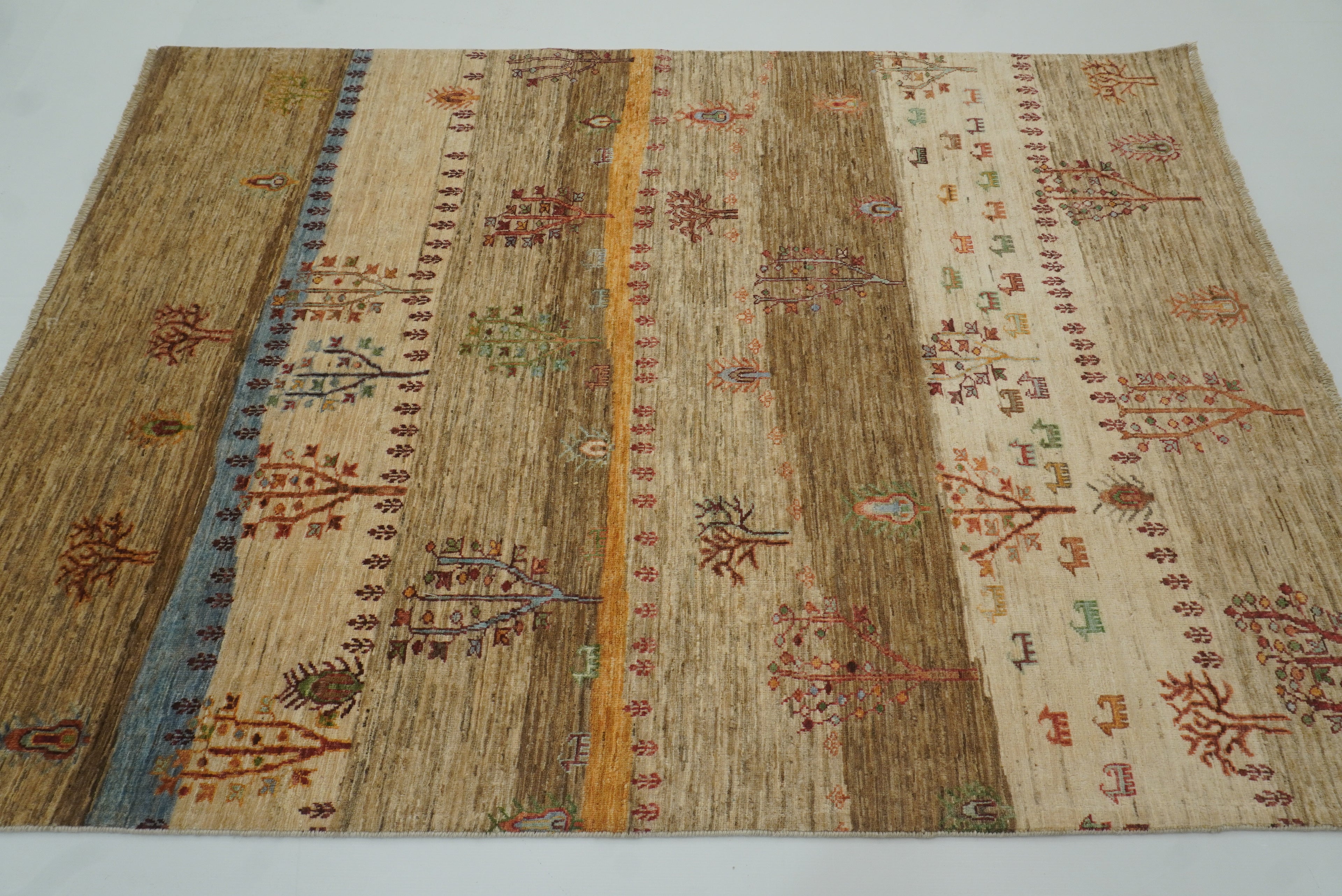 5x7 Beige Gabbeh Tree of Life Hand-Knotted Afghan Wool Rug - Yildiz Rugs