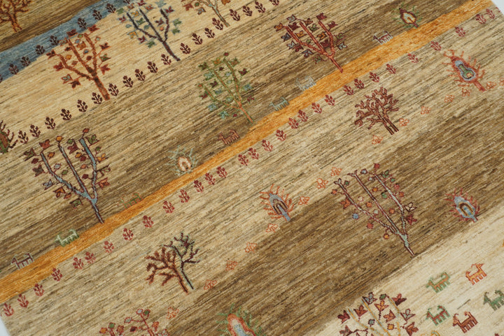 5x7 Beige Gabbeh Tree of Life Hand-Knotted Afghan Wool Rug - Yildiz Rugs