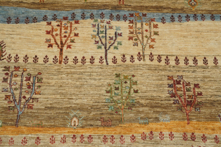 5x7 Beige Gabbeh Tree of Life Hand-Knotted Afghan Wool Rug - Yildiz Rugs
