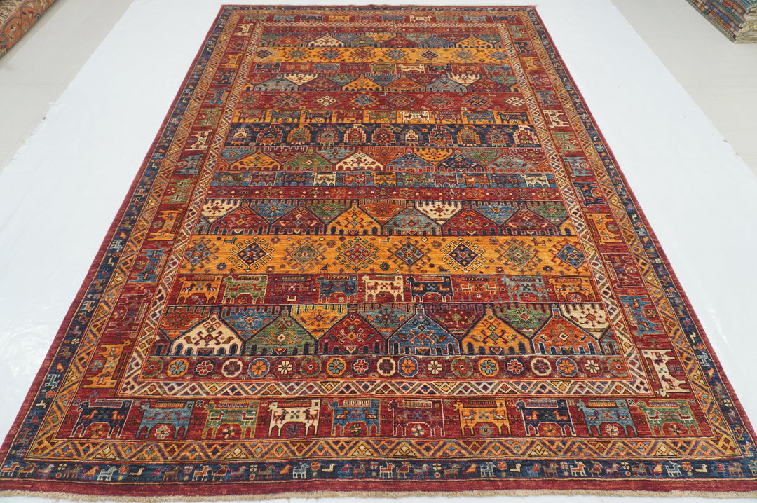 7x10 Red Animal Tribal Gabbeh Afghan Hand Knotted Rug - Yildiz Rugs