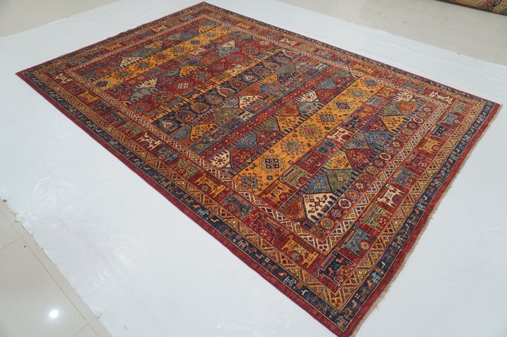 7x10 Red Animal Tribal Gabbeh Afghan Hand Knotted Rug - Yildiz Rugs