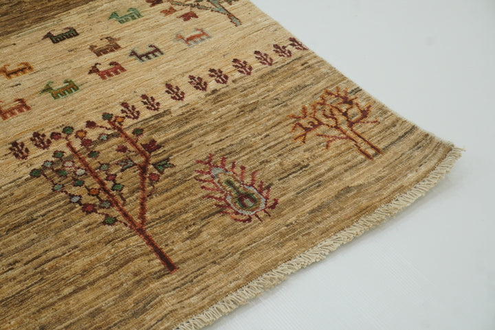 5x7 Beige Gabbeh Tree of Life Hand-Knotted Afghan Wool Rug - Yildiz Rugs