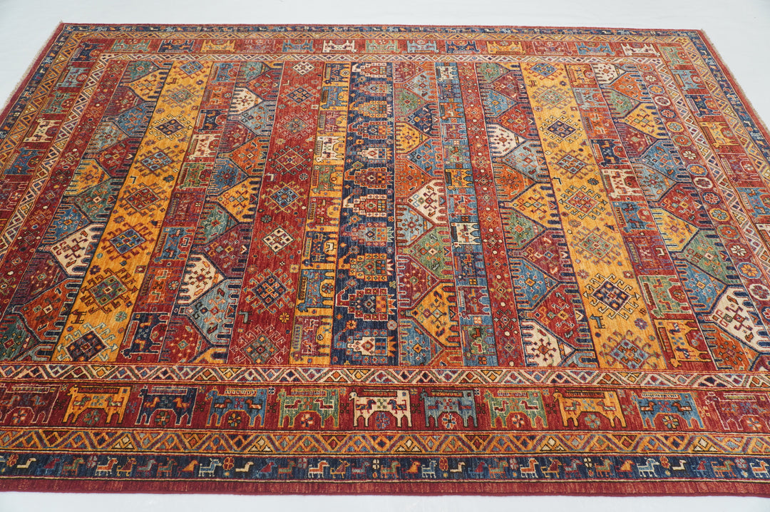 7x10 Red Animal Tribal Gabbeh Afghan Hand Knotted Rug - Yildiz Rugs