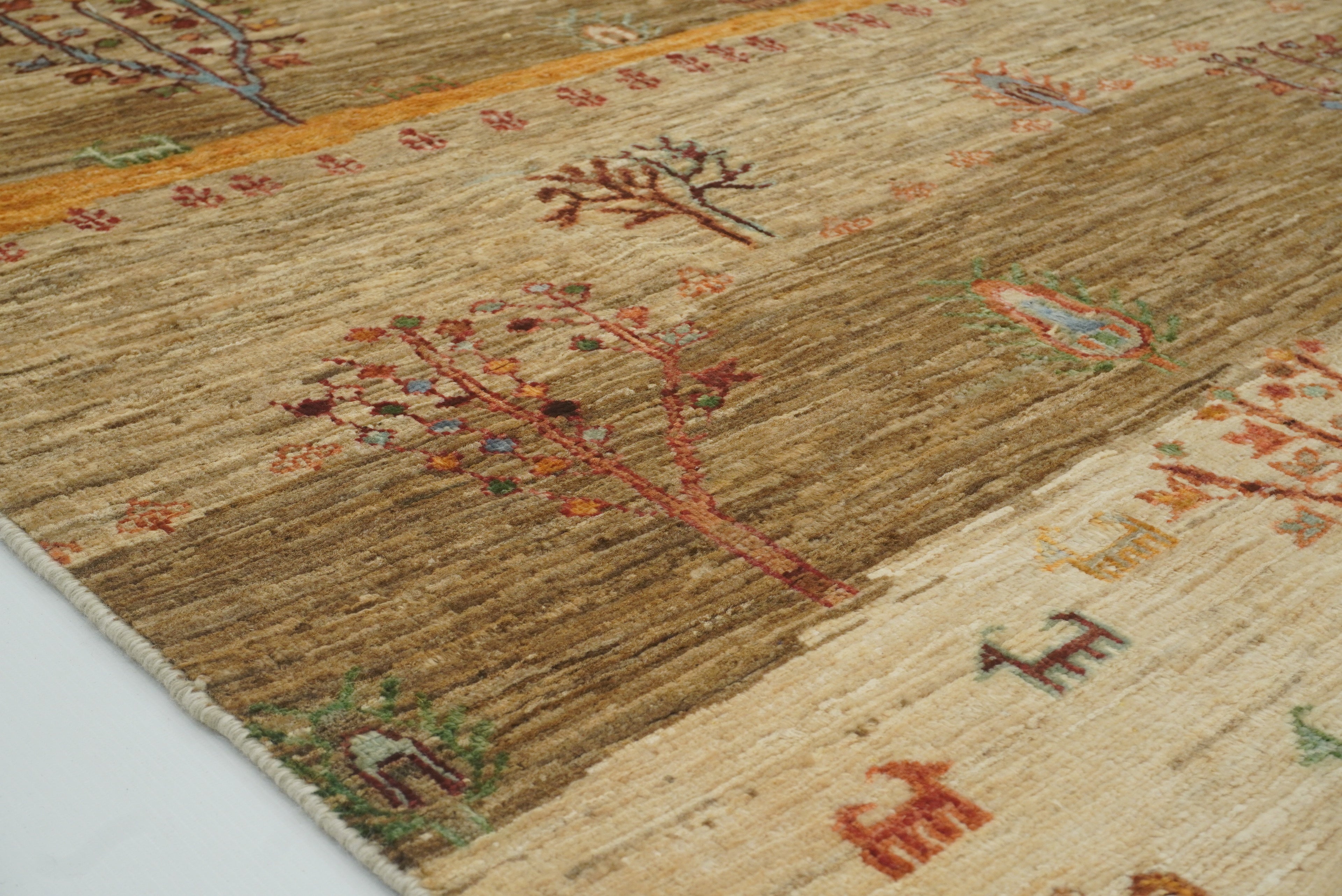 5x7 Beige Gabbeh Tree of Life Hand-Knotted Afghan Wool Rug - Yildiz Rugs