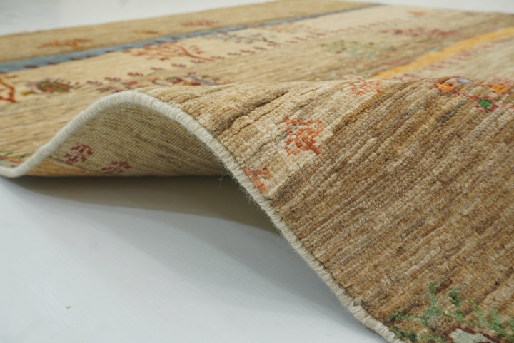 5x7 Beige Gabbeh Tree of Life Hand-Knotted Afghan Wool Rug - Yildiz Rugs