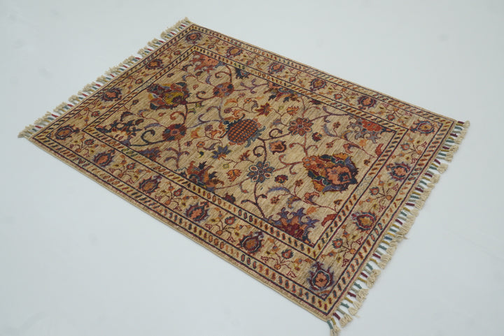 3x4 Beige Waziri Afghan Hand knotted Oriental Rug - Yildiz Rugs