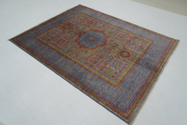 5x7 Blueish Gray Mamluk Hand knotted Turkish Rug