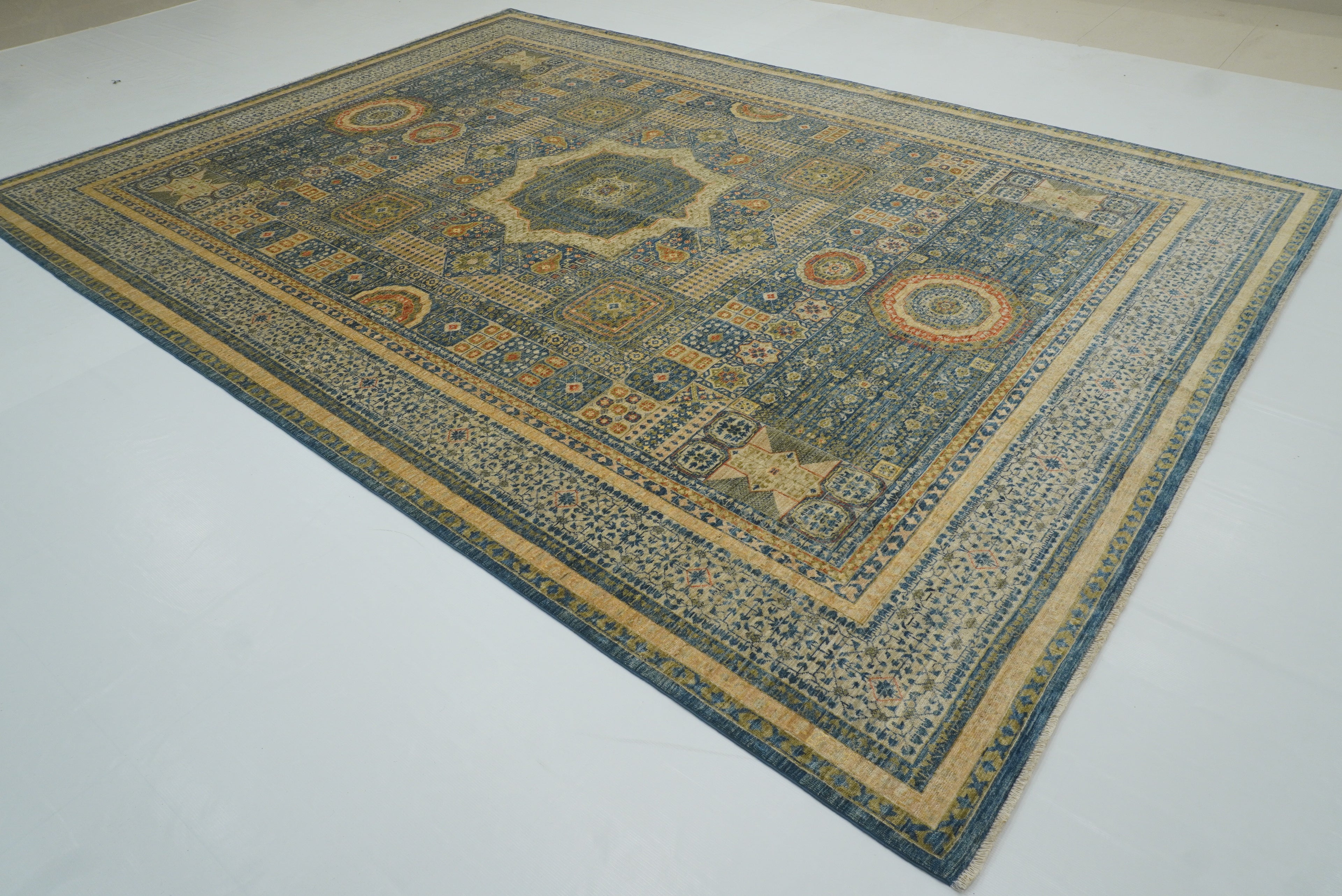 9x12 Blue Mamluk Turkish Style Hand-Knotted Wool Rug - Yildiz Rugs