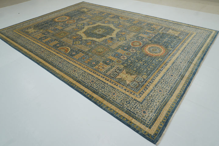 9x12 Blue Mamluk Turkish Style Hand-Knotted Wool Rug - Yildiz Rugs