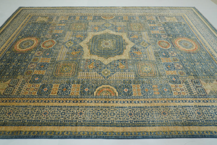 9x12 Blue Mamluk Turkish Style Hand-Knotted Wool Rug - Yildiz Rugs