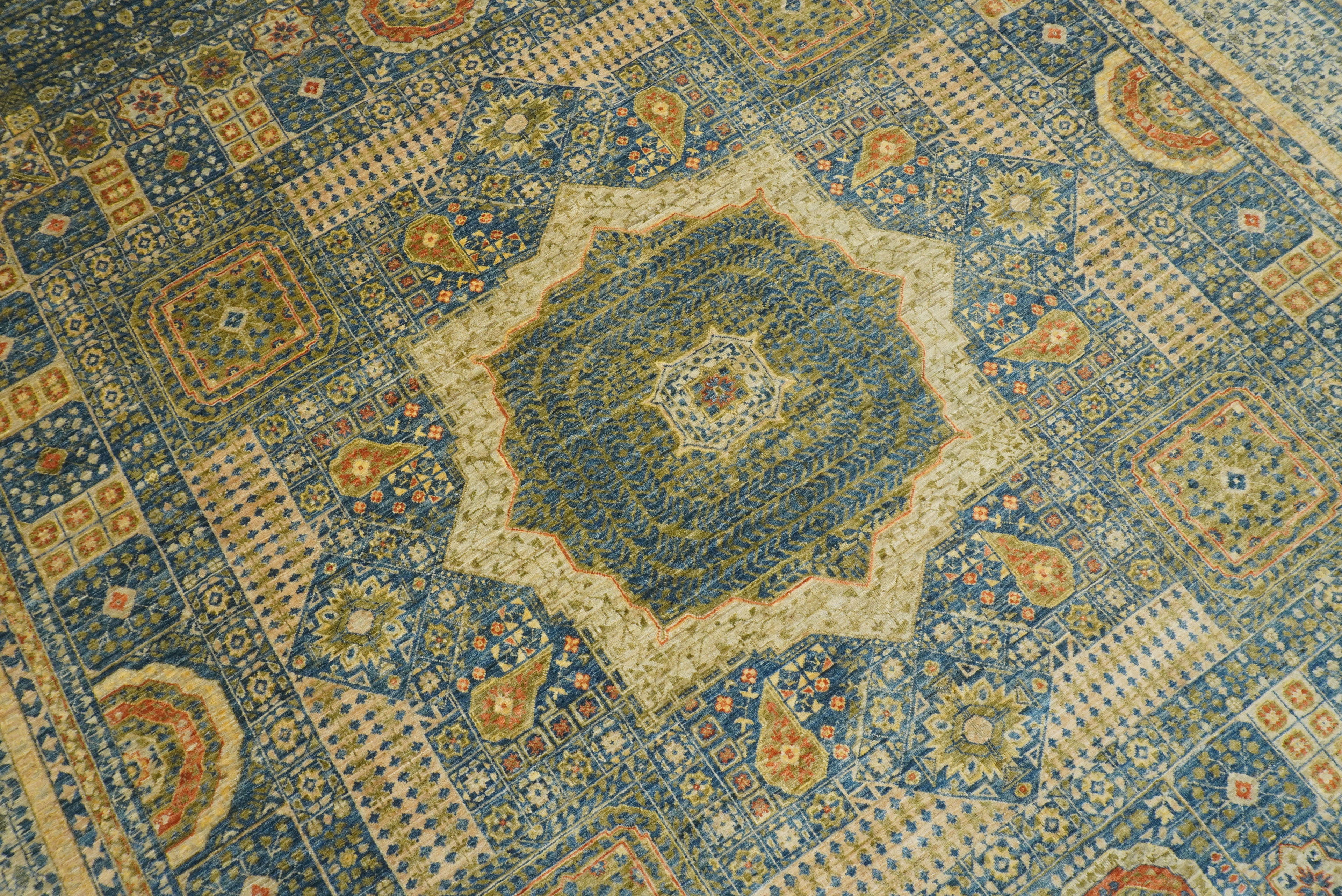 9x12 Blue Mamluk Turkish Style Hand-Knotted Wool Rug - Yildiz Rugs