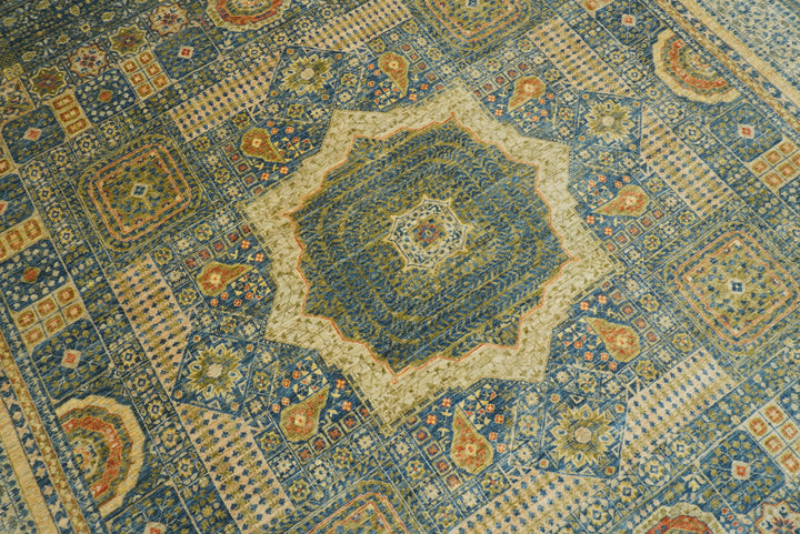 9x12 Blue Mamluk Turkish Style Hand-Knotted Wool Rug - Yildiz Rugs