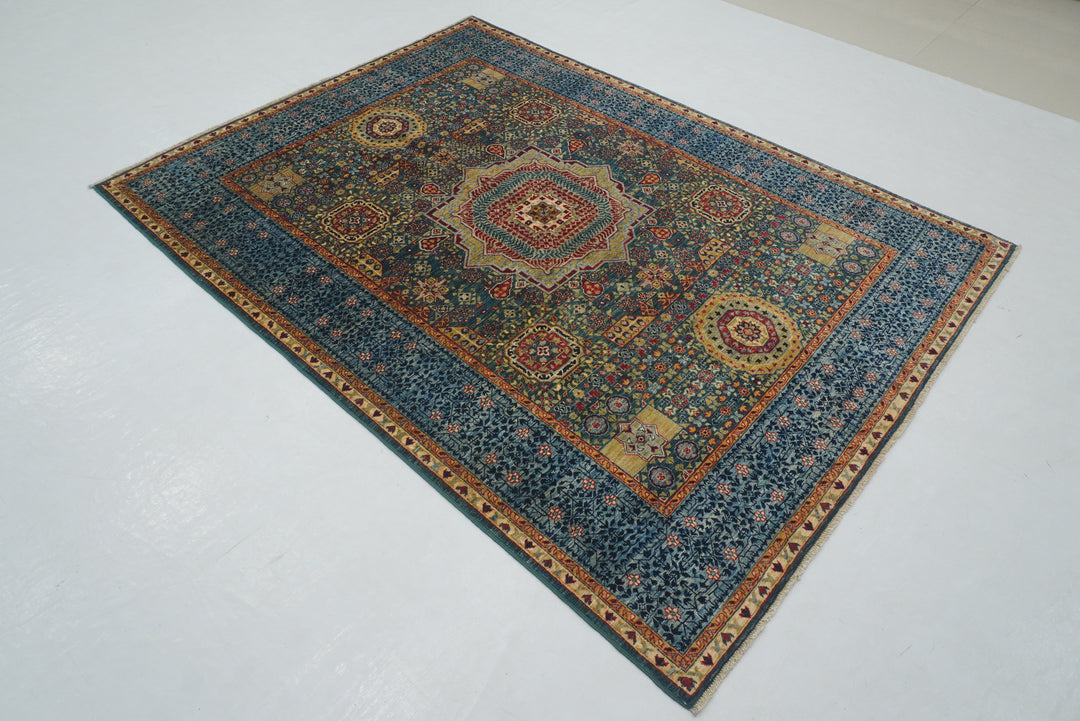 5x7 Green Medallion Turkish Mamluk Rug