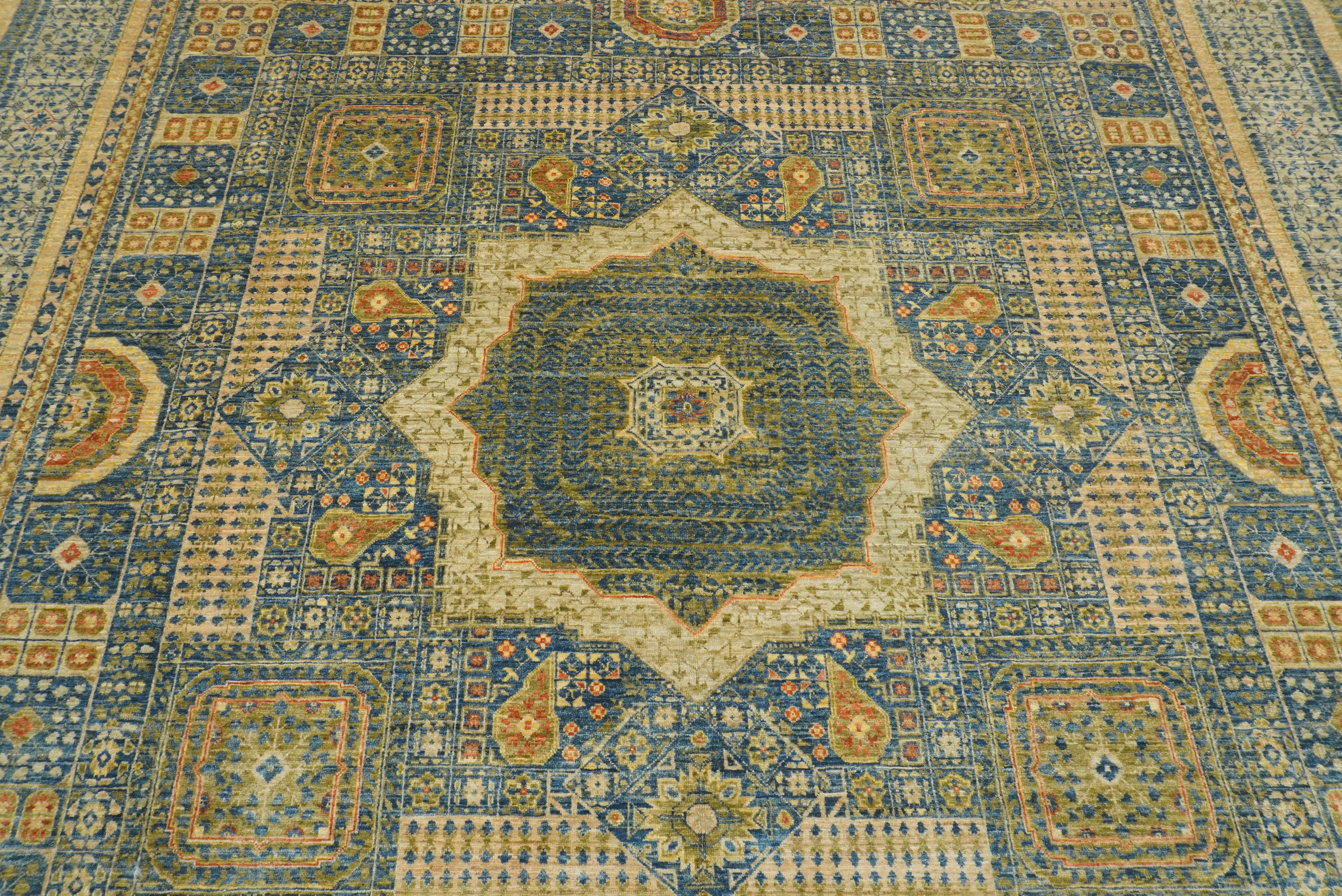 9x12 Blue Mamluk Turkish Style Hand-Knotted Wool Rug - Yildiz Rugs