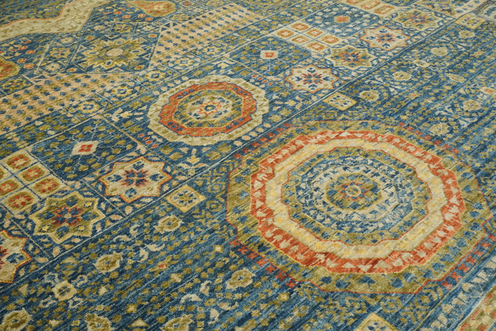 9x12 Blue Mamluk Turkish Style Hand-Knotted Wool Rug - Yildiz Rugs