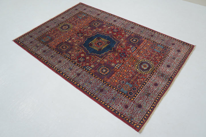 4x6 Red Mamluk Turkish Hand Knotted Medallion Rug