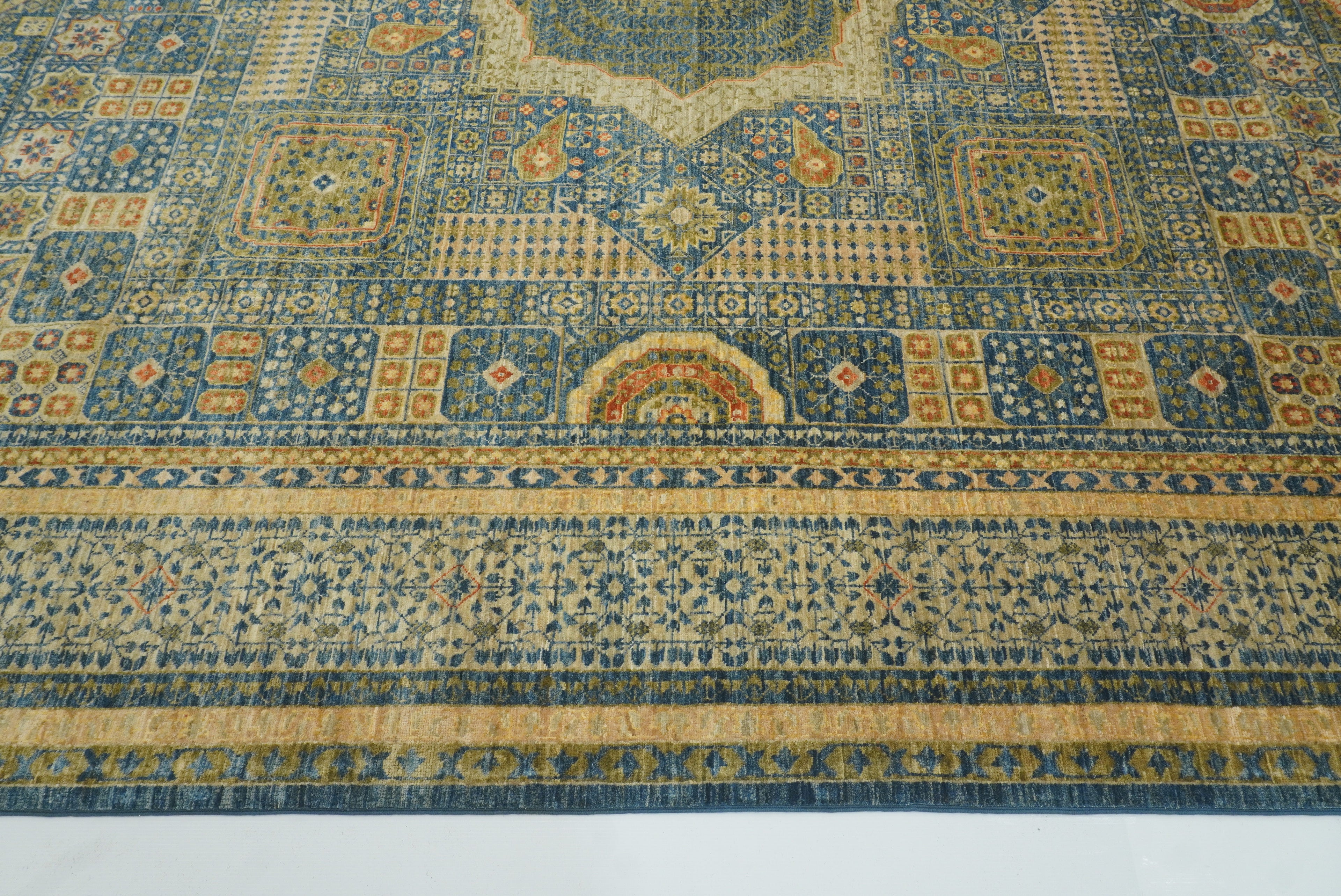 9x12 Blue Mamluk Turkish Style Hand-Knotted Wool Rug - Yildiz Rugs