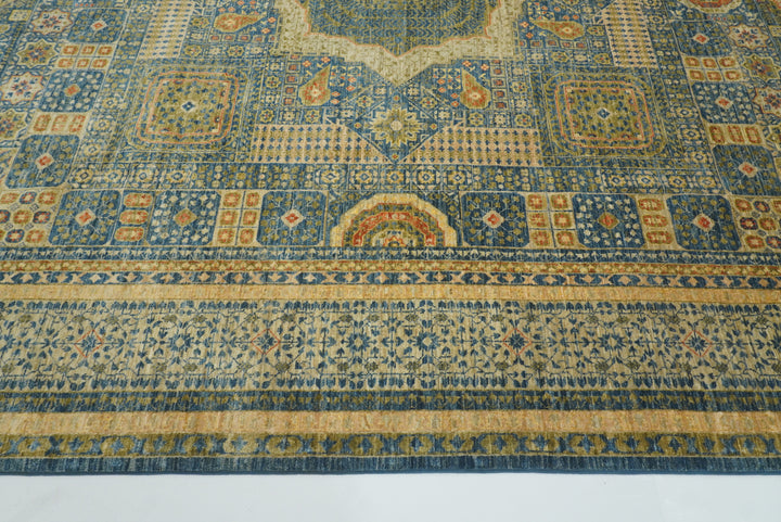 9x12 Blue Mamluk Turkish Style Hand-Knotted Wool Rug - Yildiz Rugs