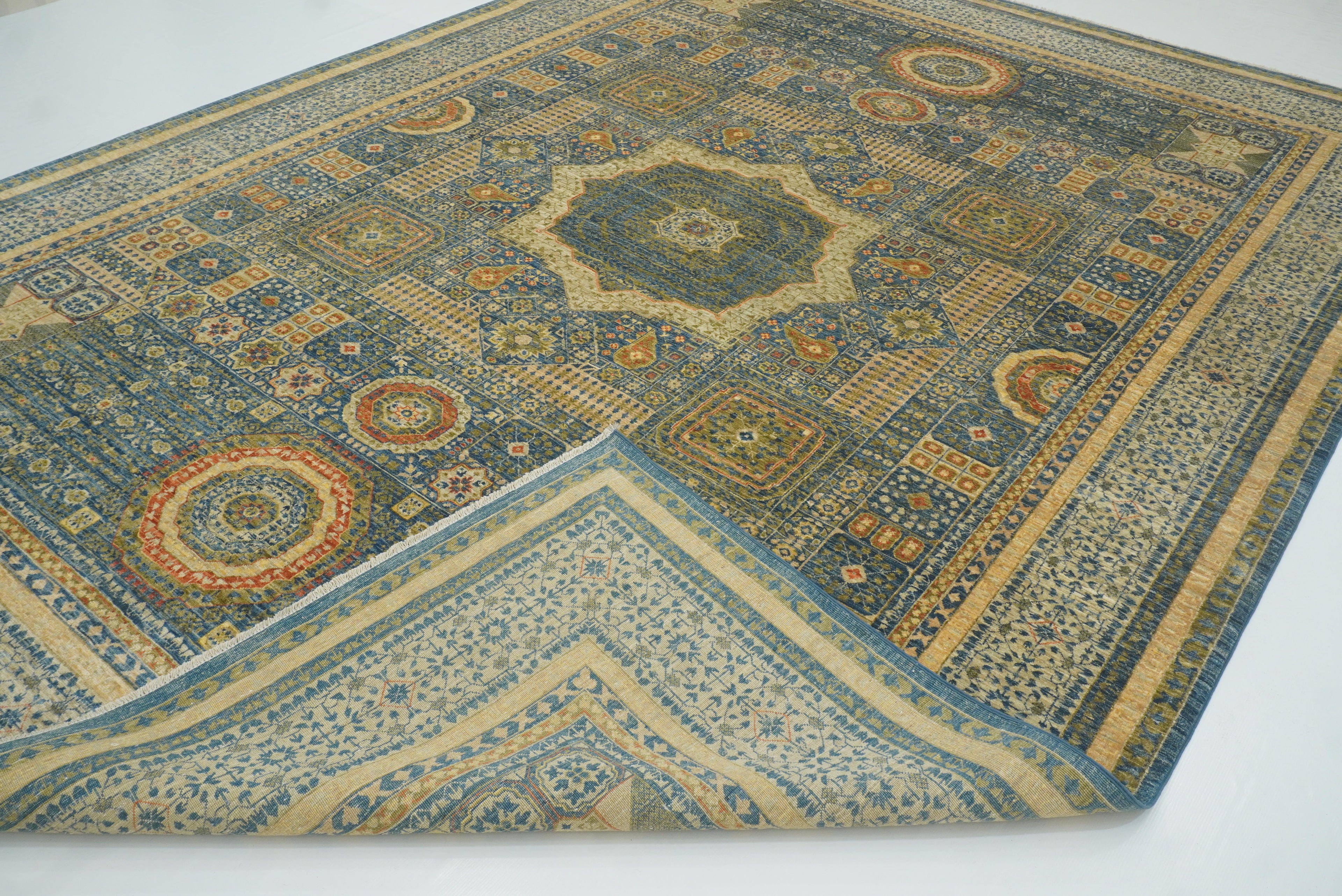 9x12 Blue Mamluk Turkish Style Hand-Knotted Wool Rug - Yildiz Rugs