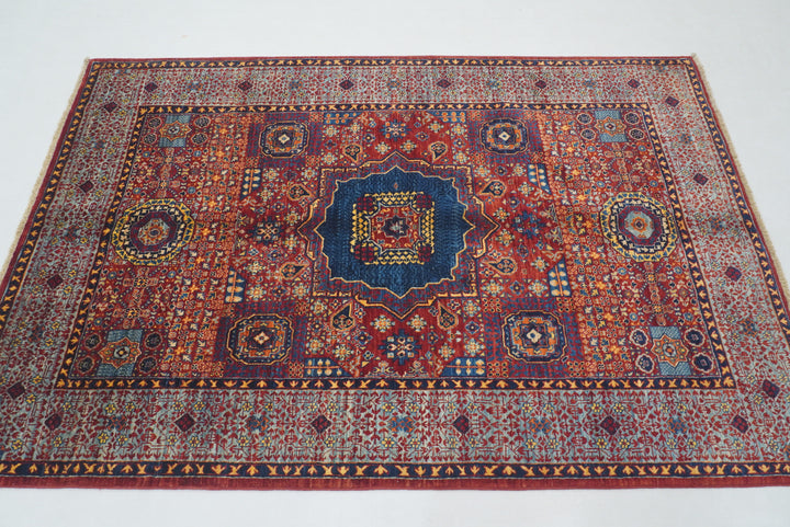 4x6 Red Mamluk Turkish Hand Knotted Medallion Rug