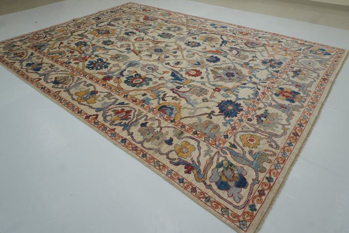 10x14 Ivory Beige Oushak Turkish Hand knotted Wool Oriental Rug - Yildiz Rugs