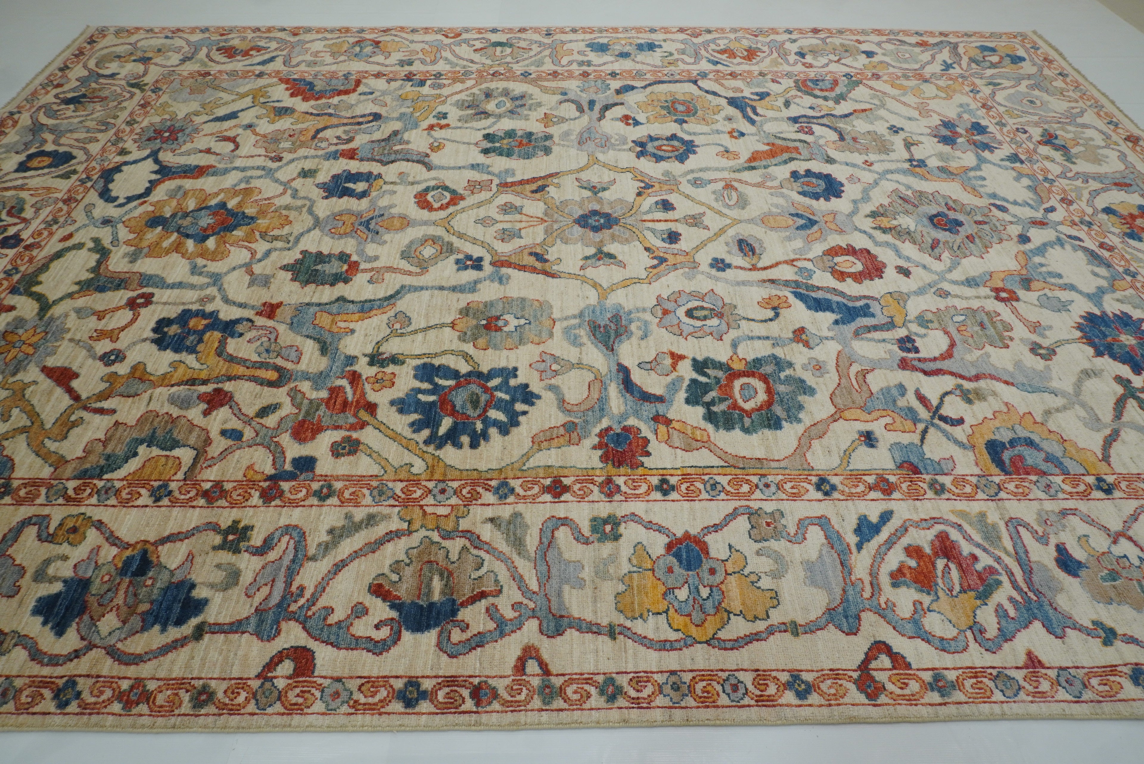 10x14 Ivory Beige Oushak Turkish Hand knotted Wool Oriental Rug - Yildiz Rugs