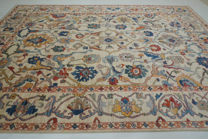 10x14 Ivory Beige Oushak Turkish Hand knotted Wool Oriental Rug - Yildiz Rugs